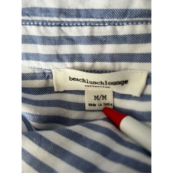 Beach Lunch Lounge Women’s M Blue and White Striped Sleeveless Button Up Collare - Picture 5 of 8